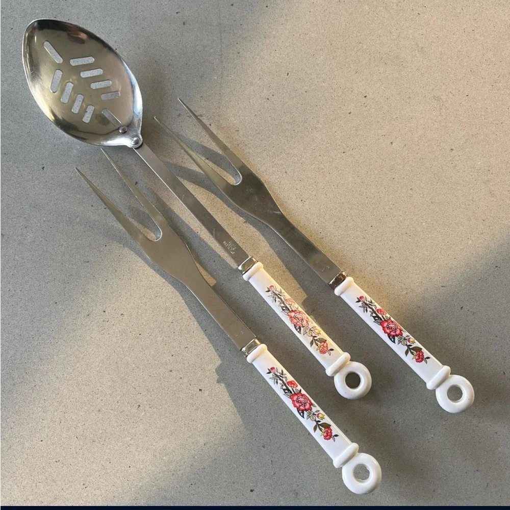 Vintage Floral Kitchen Utensil Set slotted spoon serving forks utensils botanica